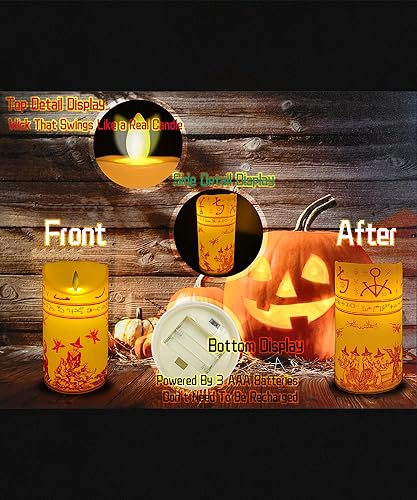 Miniatura 3 de vzzqd Hocus Pocus - Centro de mesa de vela milagrosa con llama negra luz LED de plástico sin llama pilar de cera con llama móvil de Halloween