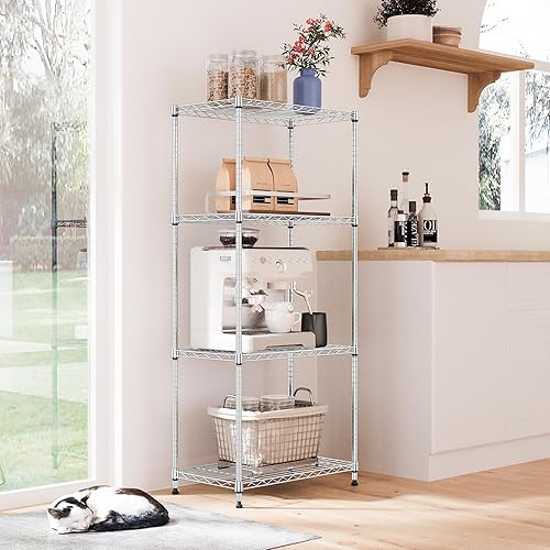 Miniatura 6 de IZEUK Estantes de almacenamiento de metal cromado de 4 niveles, organizador de estantería de alambre ajustable para cocina, baño, hogar, 1000