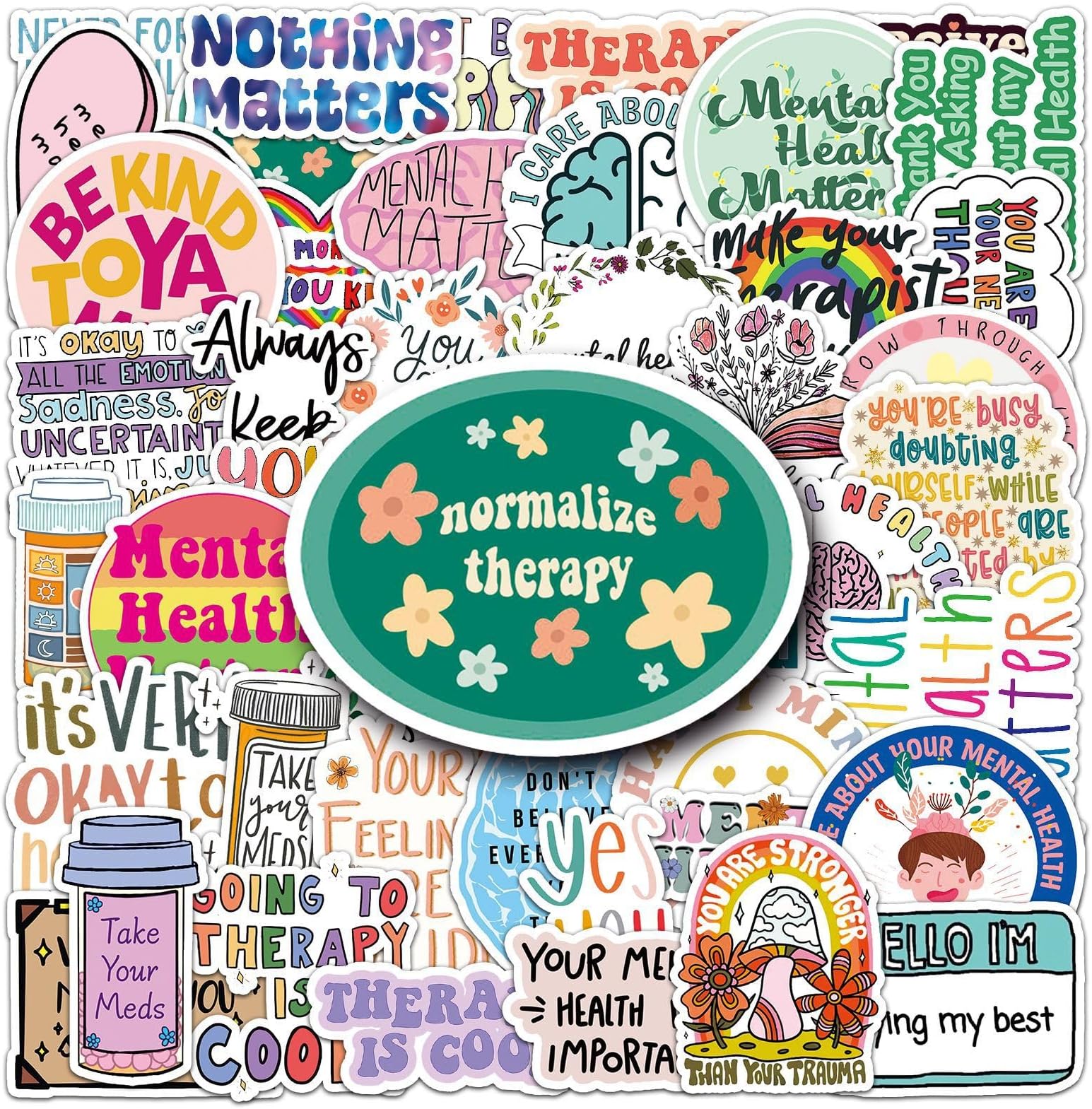 50PCS Mental Health Awareness Stickers Water bottle Stickers Laptop Stickers Vinyl Stickers (Mental Health)