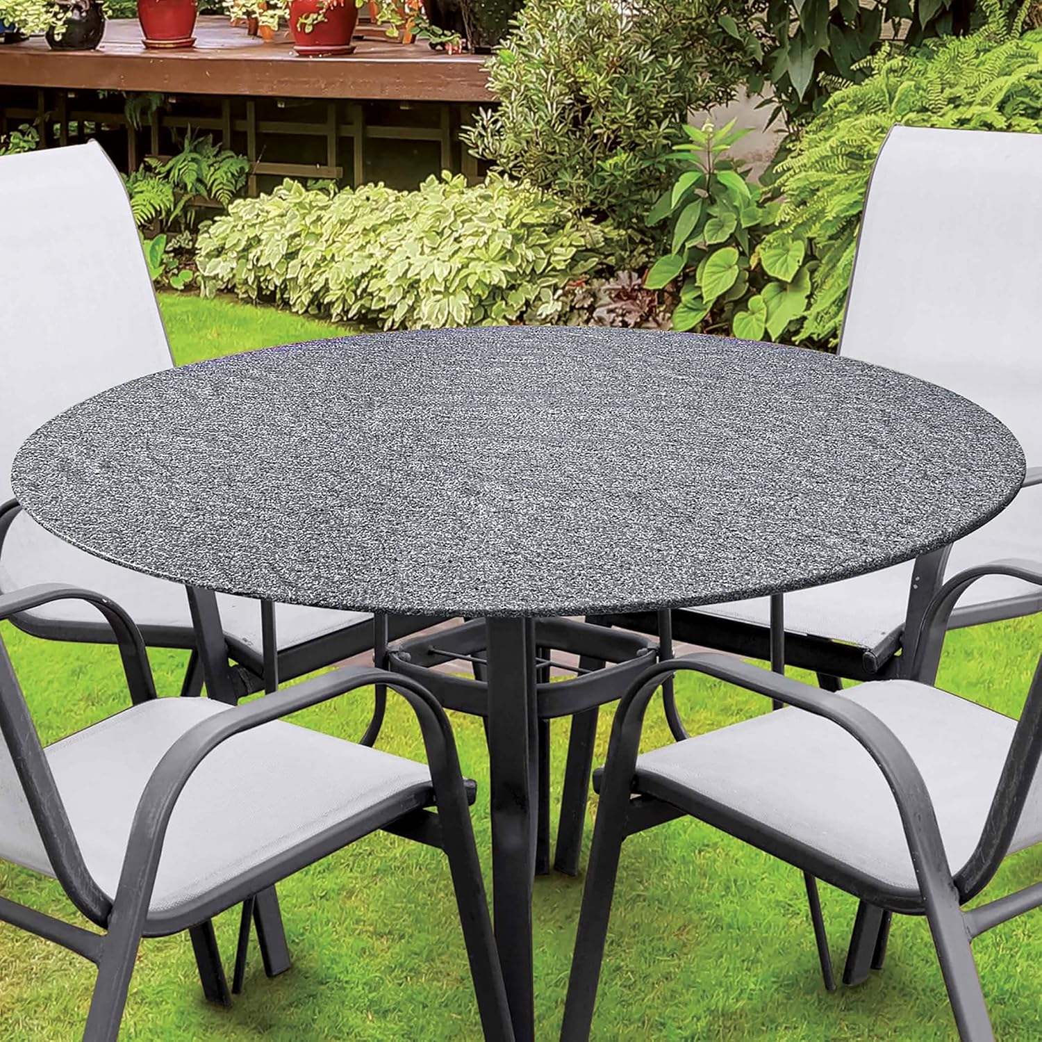 Gray Vinyl Round Fitted Table Cover for Year-Round Use