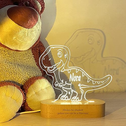 Miniatura 2 de Lámpara de mesa de dinosaurio divertida personalizada grabada con nombre personalizado, regalos únicos de cumpleaños para niños, luz nocturna LED