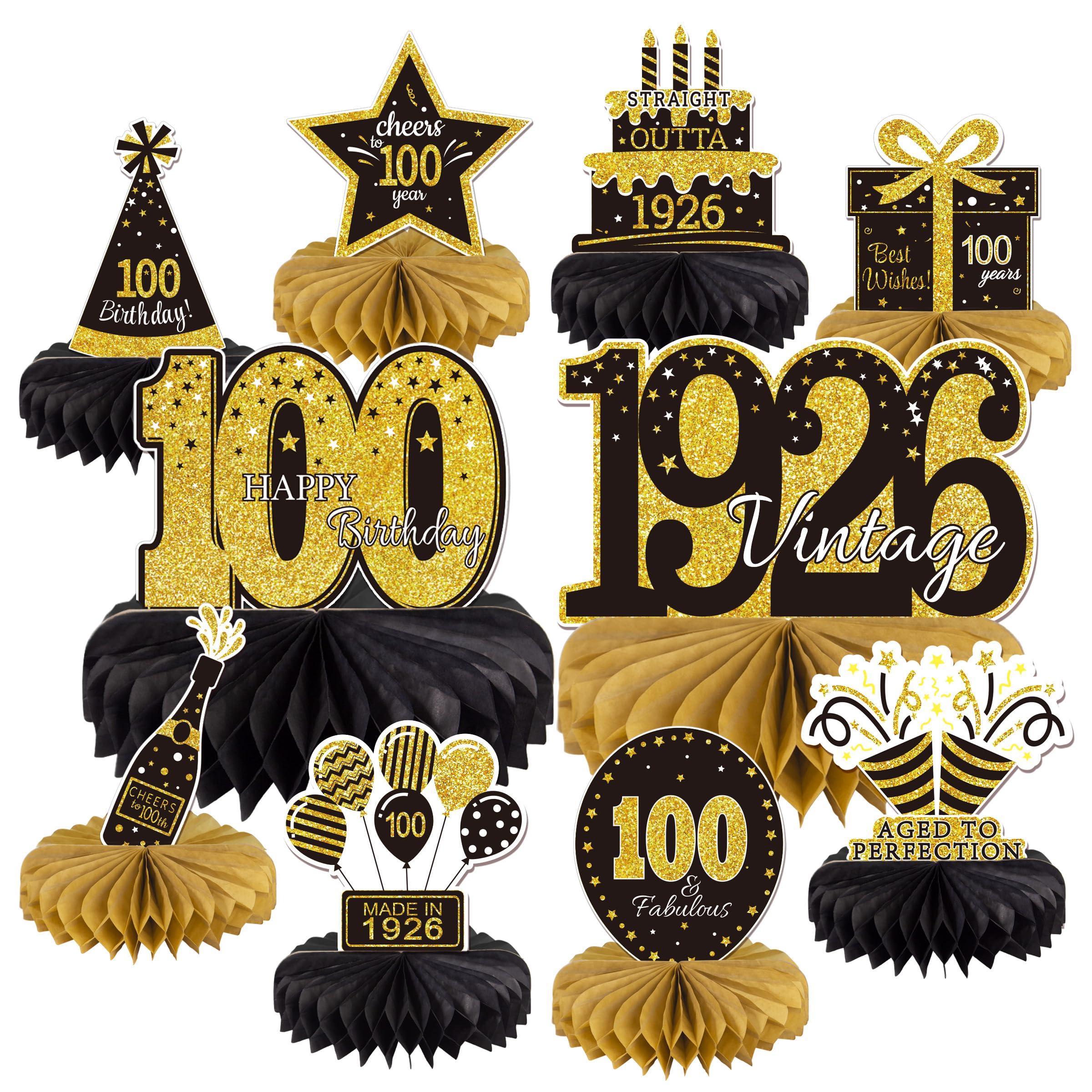10PCS 100th Birthday Decorations Centerpieces for Table Decorations, 2026 Vintage 1926 Honeycomb Table Topper Back in 1926 Birthday Party Decoration