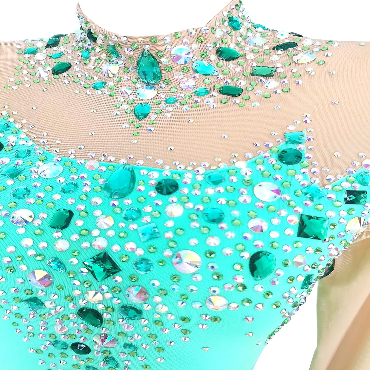 Ice Figure Skating Dress Girls Women Green Diamond Inlaid Gemstone Competition Dress