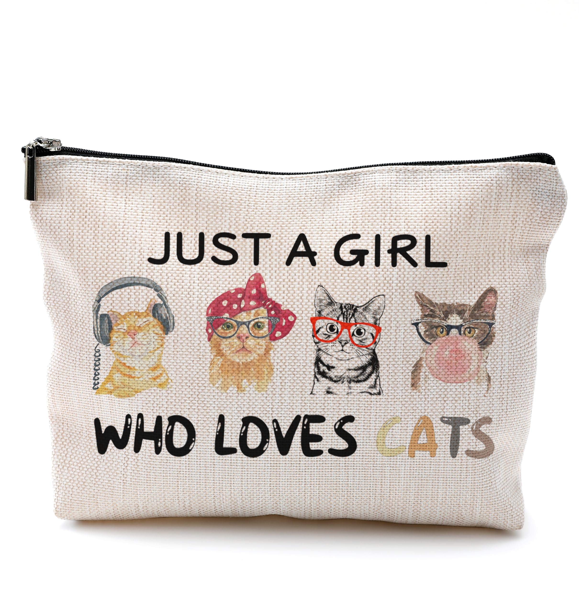 QGFM Cat Cosmetic Bag - Just A Girl Who Loves Cats, Funny Cat Gift With Zipper