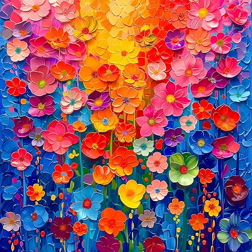 Rompecabezas de pared de flores coloridas para adultos, pintura de arte floral, decoración de pared de flores de arco iris degradado