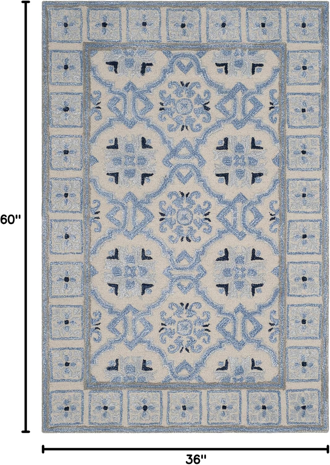 SAFAVIEH Bella Collection Accent Rug - 3' x 5', Ivory & Blue, Handmade Wool & Viscose, Ideal for High Traffic Areas in Entryway, Living Room, Bedroom (BEL155A)