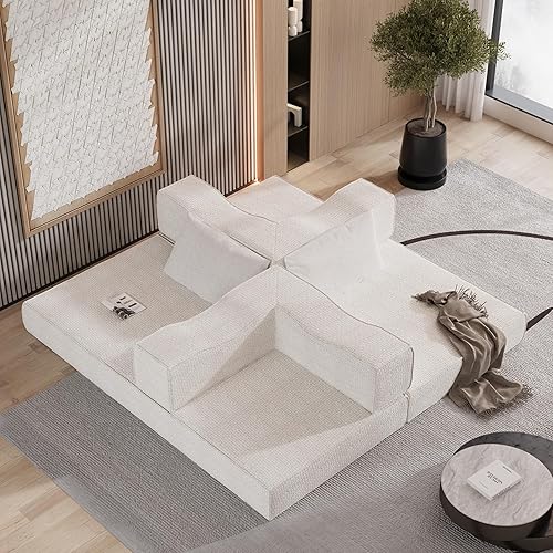 Miniatura 5 de Modular Sectional Couch Sofa Set, Oversized L Shaped Floor Sofa Lounge with 6 Pillows, DIY Convertible Sectional Sofa for Living Room, Bedroom,