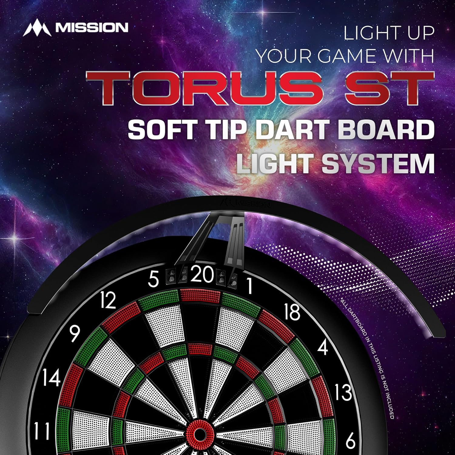 Mission Darts Torus ST Soft Tip Dart Board Light | Dartboard LED Lighting System for Electronic and Soft Tip Dartboards, Black (TOR-ST)