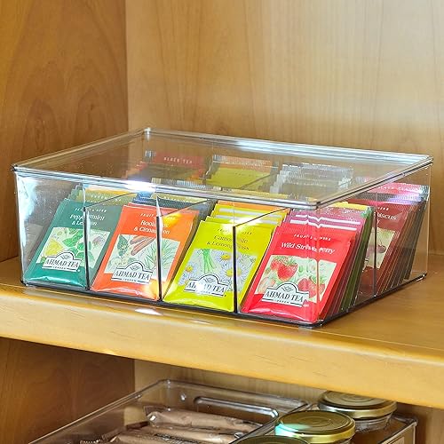 Miniatura 3 de Youngever Organizador grande de paquetes de té de plástico con tapas, contenedor de almacenamiento de paquetes de alimentos reutilizable dividido en