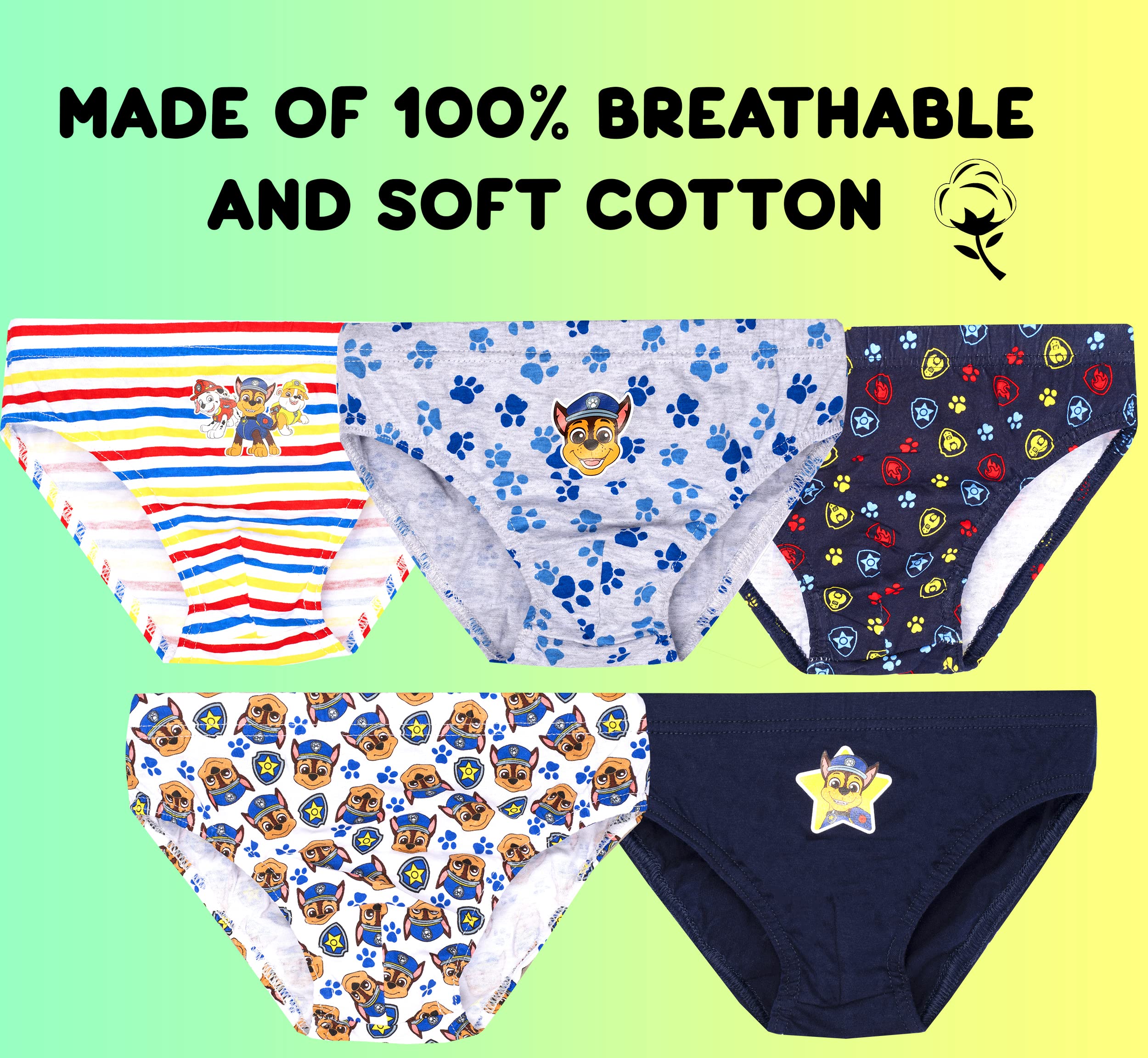 Paw Patrol - Confezione Multipla di Biancheria Intima - Pantaloni da 5 Pezzi - Pantaloni in Cotone 100% - varietà di Design dei Personaggi