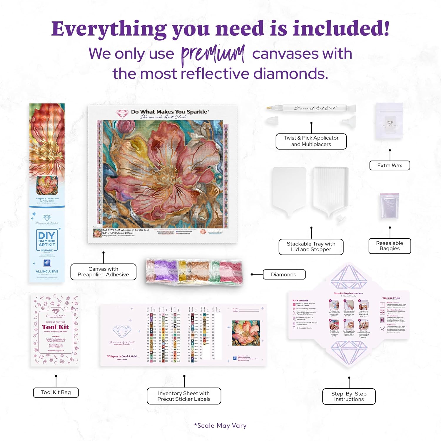 DIAMOND ART CLUB Whispers in Coral & Gold Diamond Painting Kit, Fun DIY Crafts for Adults, Square Diamond Art Canvas, 12.3" x 11.1" (31.4 cm x 28.1 cm)