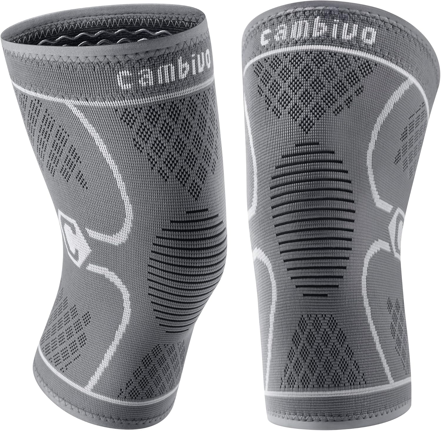 CAMBIVO 2 Pack Knee Brace, Knee Compression Sleeve for Men