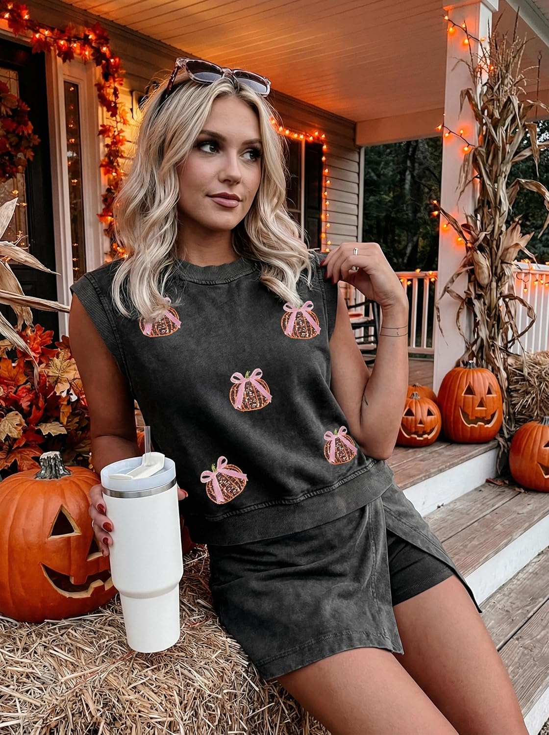 KevaMolly Womens Travel Outfits Summer Lounge Set Two Pieces Mineral Wash Cotton Tank Top Lined Split Athletic Skirt Set - Image 2