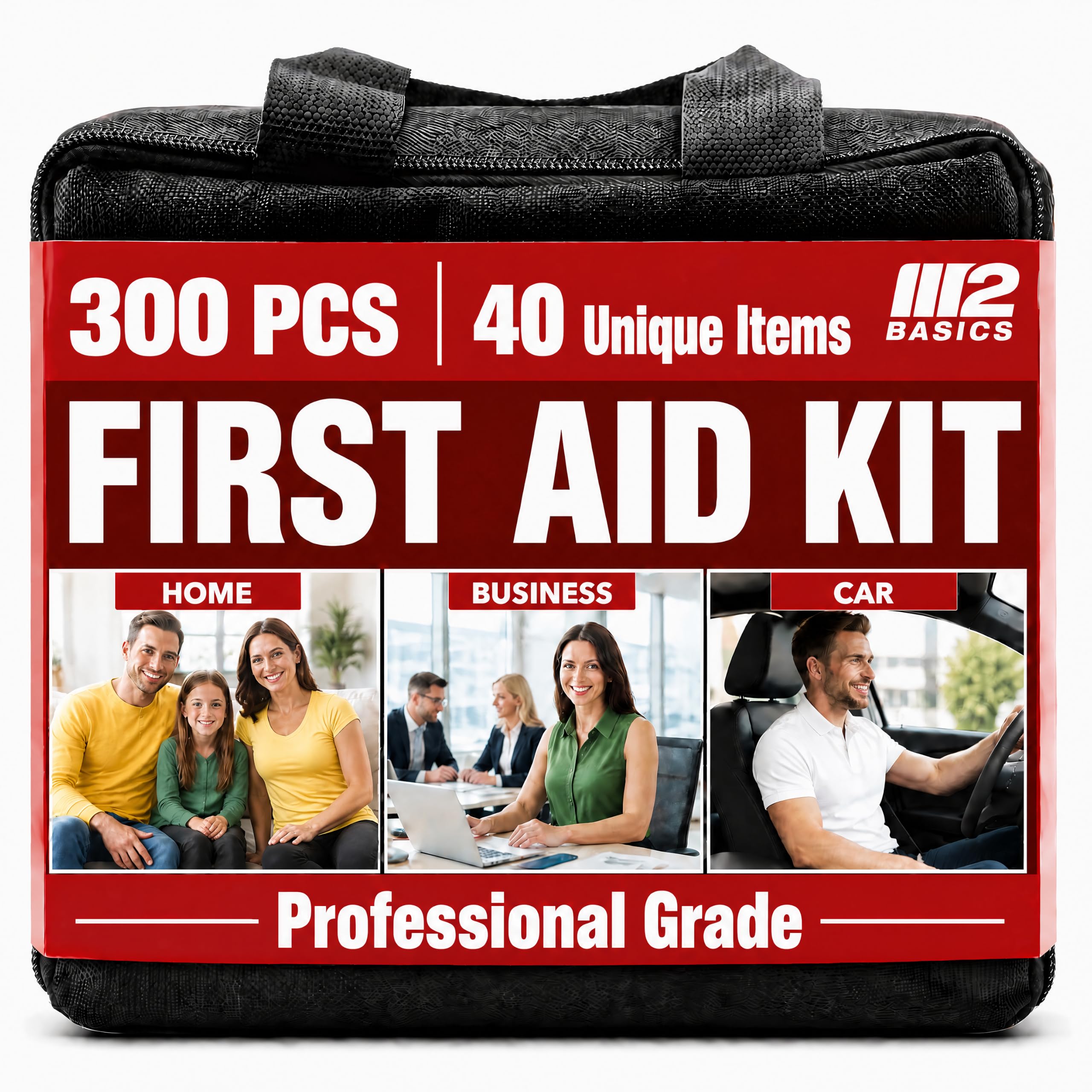 M2 BASICS 300 Piece First Aid Kit (40 Unique Items) for Home & Business