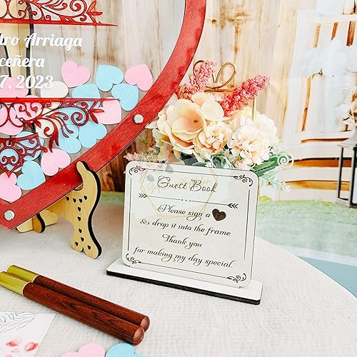 Libro de invitados personalizado con 16 corazones de madera alternativo, libro de invitados de quinceañera con corazón libro de invitados Dropbox