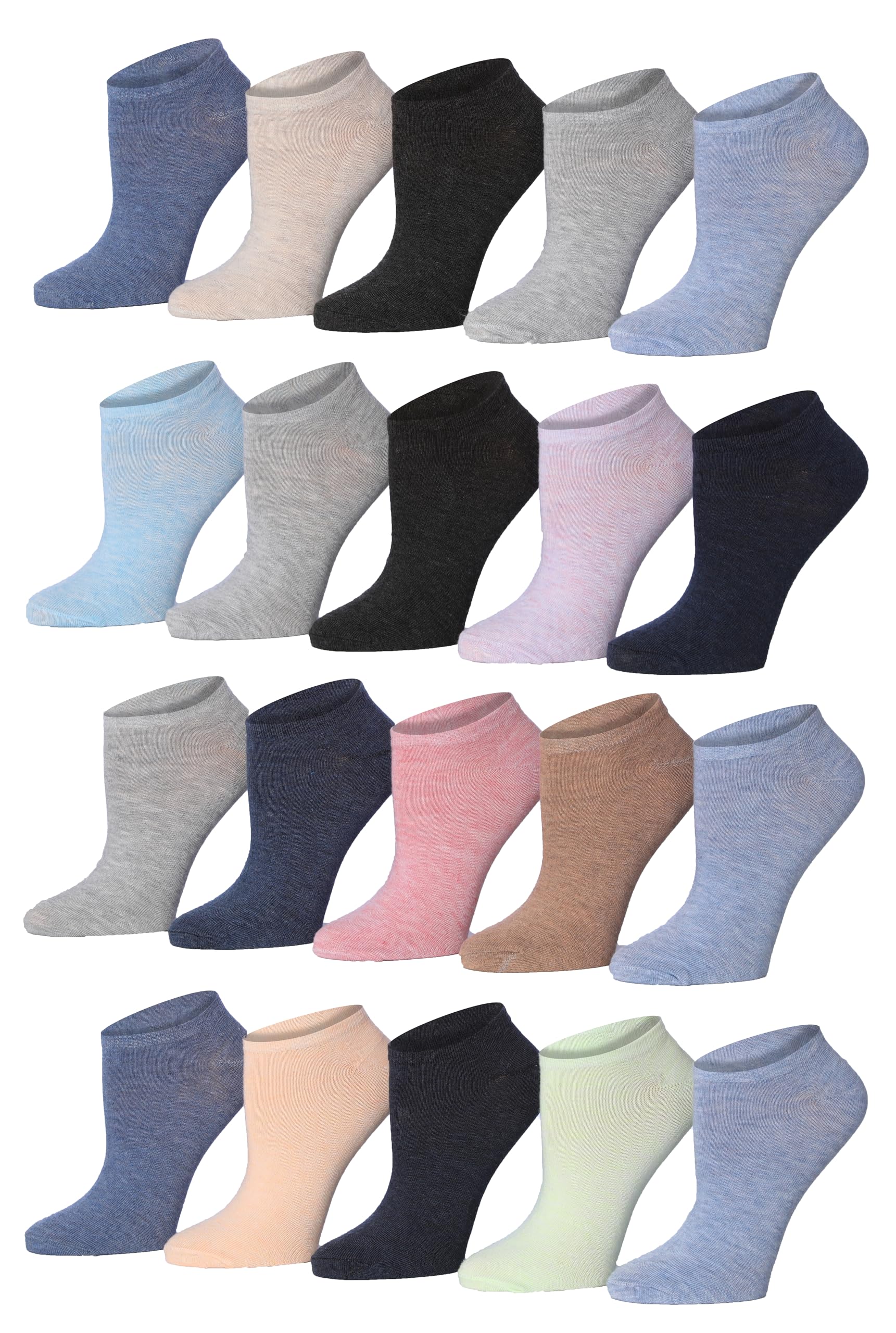 Tipi Toe Women’s 20 Pack Colorful Low Cut Socks – Lightweight, Breathable Design for All-Day Comfort Sizes 9-11/10-13