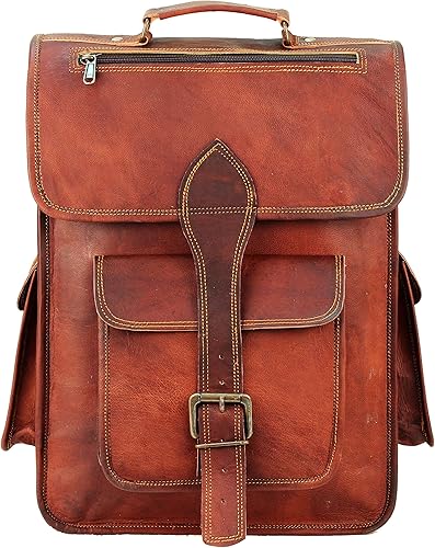 Miniatura 2 de Mochila de cuero genuino de 16 pulgadas para mujeres y hombres, mochila retro vintage para portátil