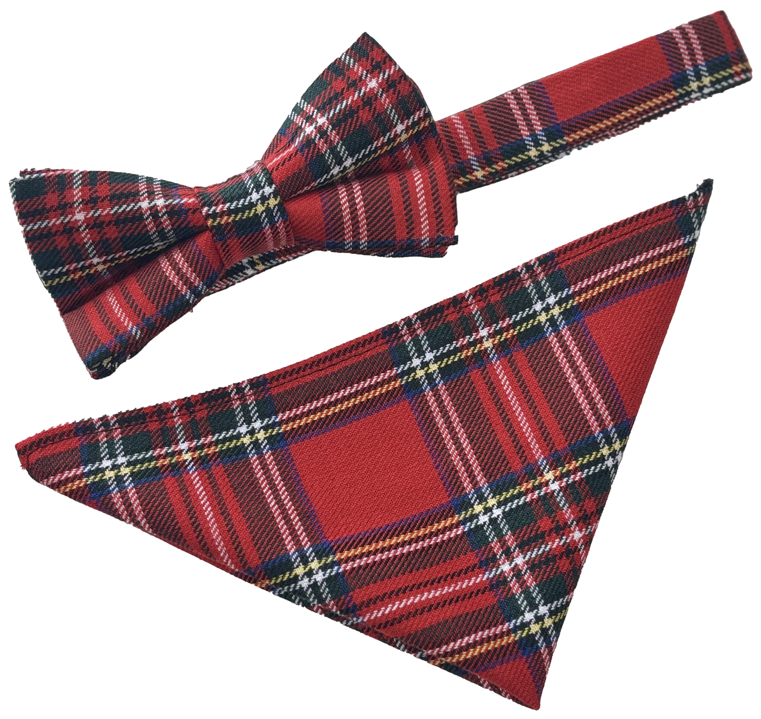 Great British Tie Club Royal Stewart Ensemble de ceinture en tissu tartan rouge avec nœud papillon et carré de poche, mélange de polyester, taille unique