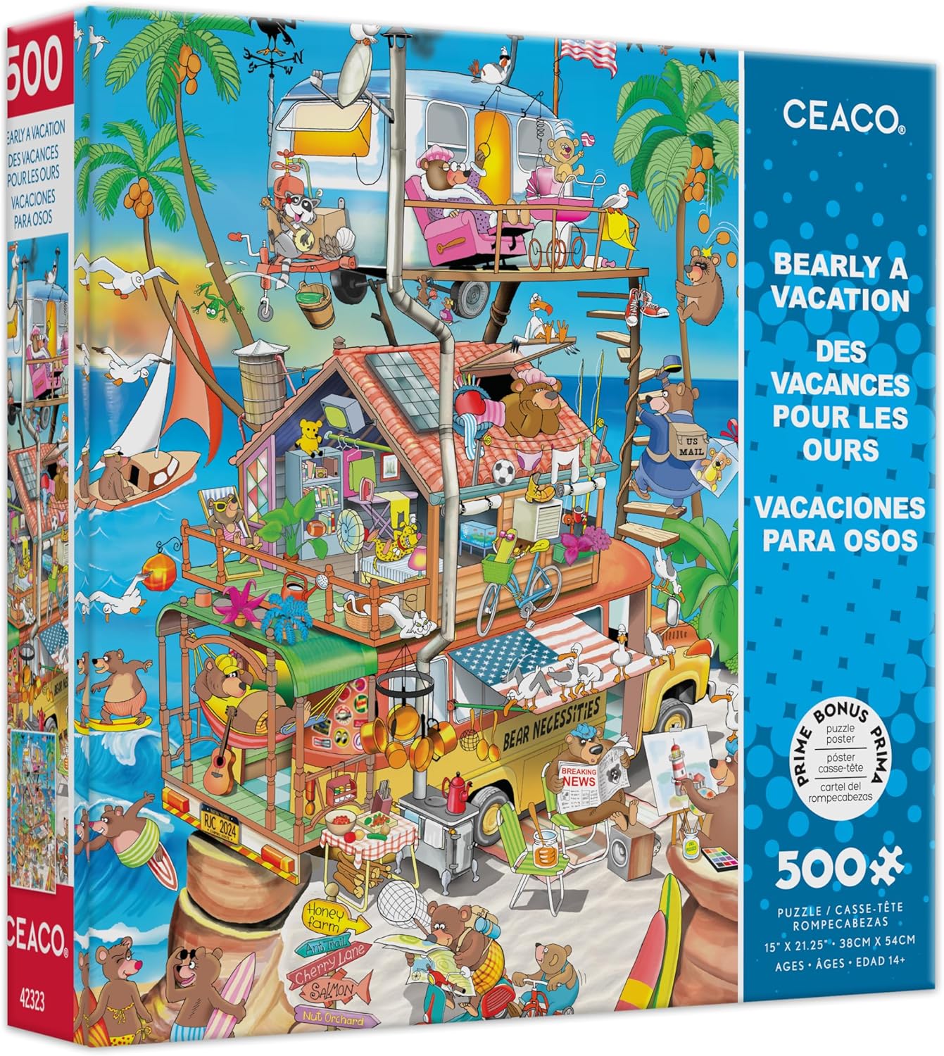 Ceaco - RJ Crisp - Bearly a Vacation - 500 Piece Jigsaw Puzzle - Relaxing and Fun Activity for Adults