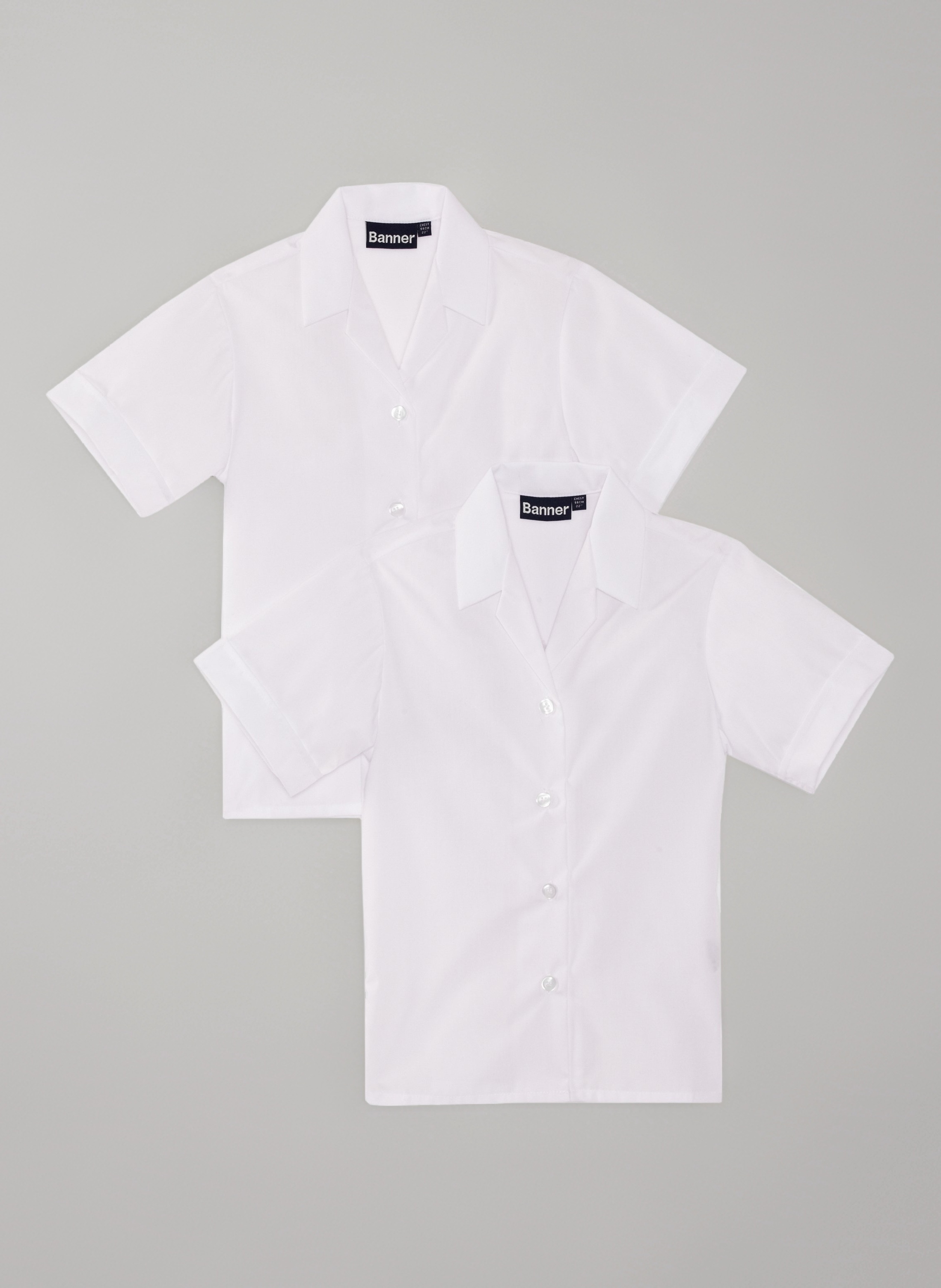 Blue Max Banner Girl's Revere Twin Pack Short Sleeve School Blouse