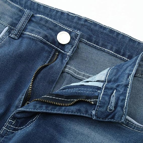 Men's Jeans Regular Fit Solid Denim Pants Straight Leg Flat-Front Pants Stretch Athletic Jeans Casual Work Wear Stylish Wrinkle-Resistant Pants Comfortable Lounge Trousers with Button & Zip Fly L