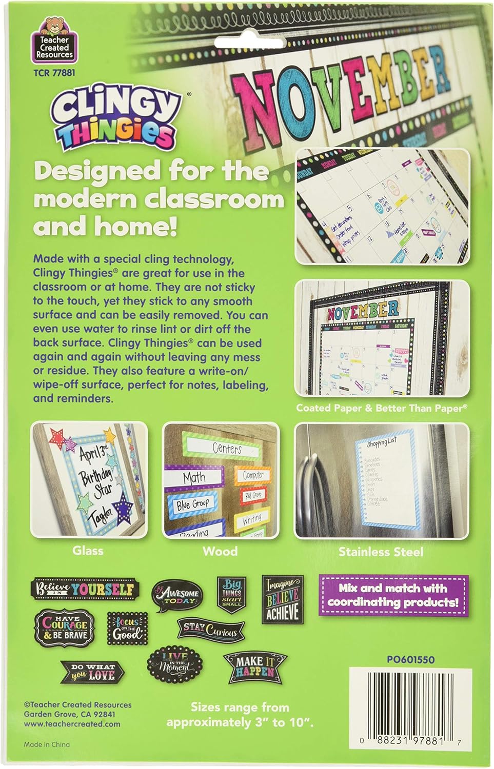 Chalkboard Brights Clingy Thingies Positive Sayings Accents : Office Products