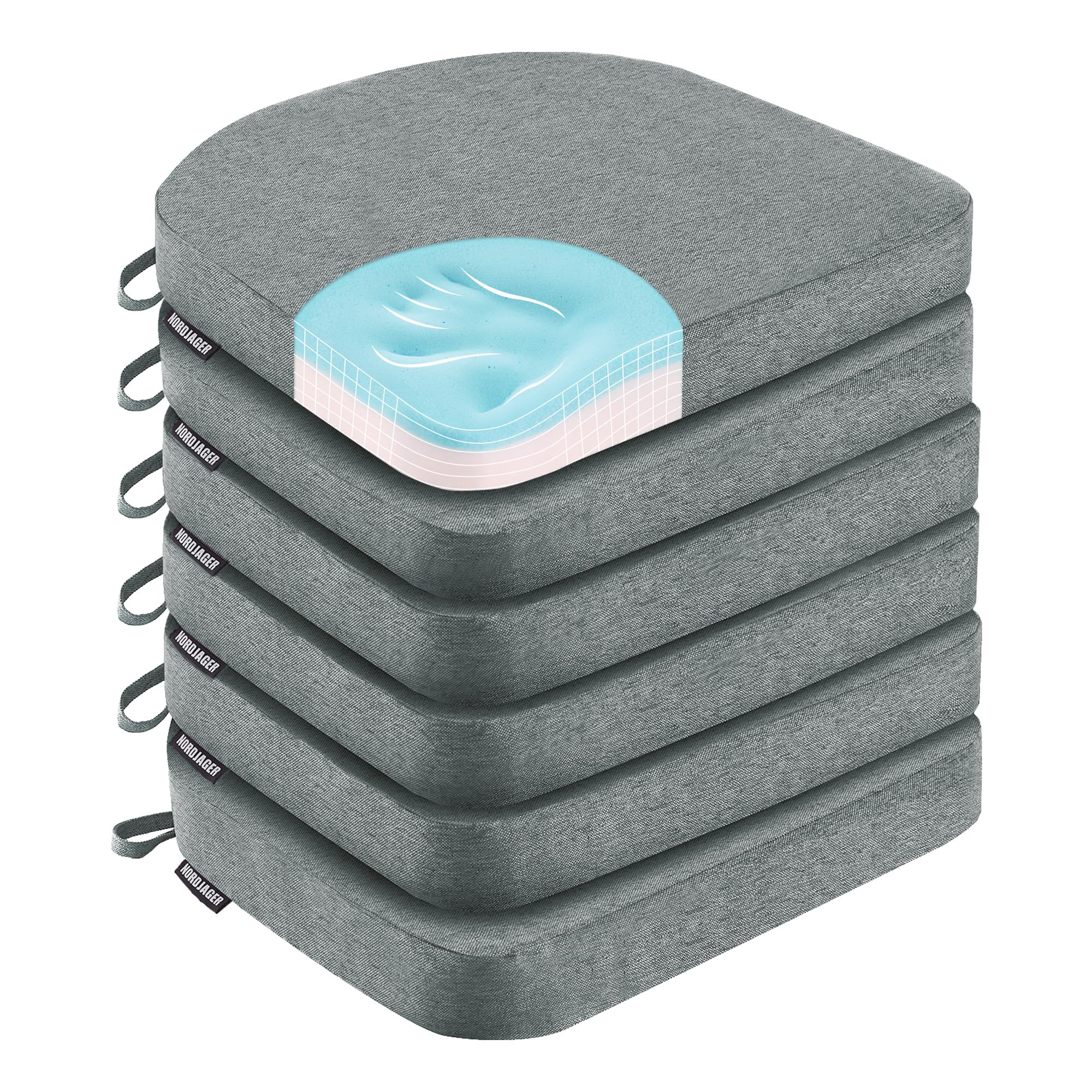 Dining Chair Cushions Set of 6 Memory Foam Chair Cushion, Comfortable Dining Chair Pad Removable Slip Resistant Kitchen Chair Seat Cushion (6 Piece, Dark Grey)