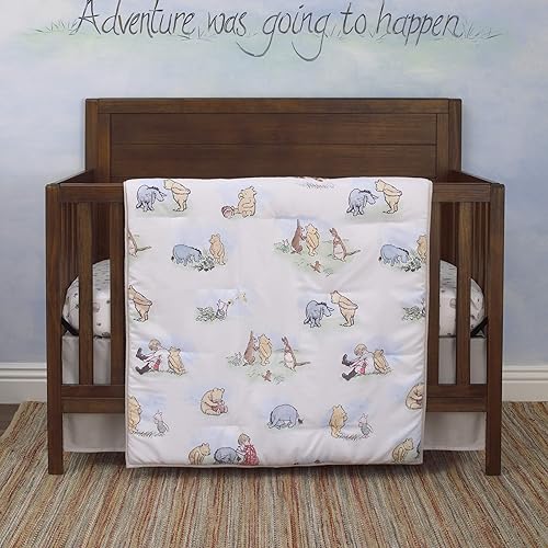 Miniatura 9 de Disney Winnie The Pooh Classic Pooh Ivory, Blue, Sage, Tan Storybook 6 Piece Nursery Crib Bedding Set - Comforter, 2 Fitted Crib Sheets, Dust