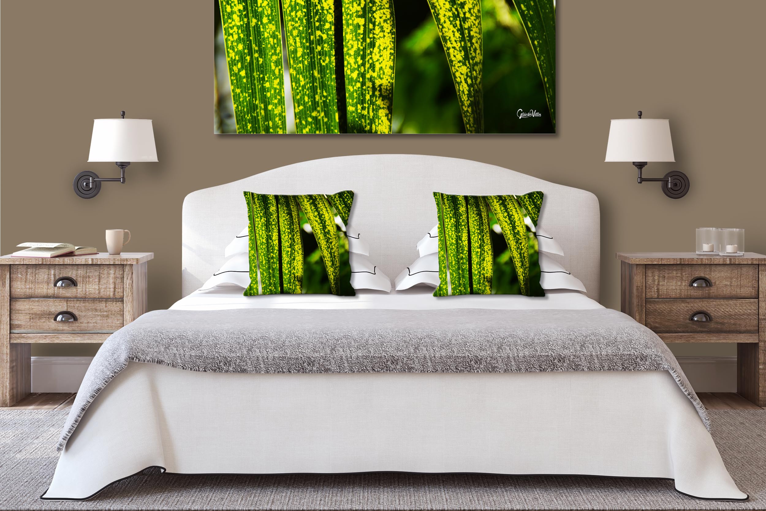 Blattwerk 1 - Foto-Kissen-Hülle Set (2 STK.) 40 x 40 cm | Kissen-Bezüge - passend zu Wandbild - Deko-Kissen - Pflanze Blätter Natur Garten Botanik Palme
