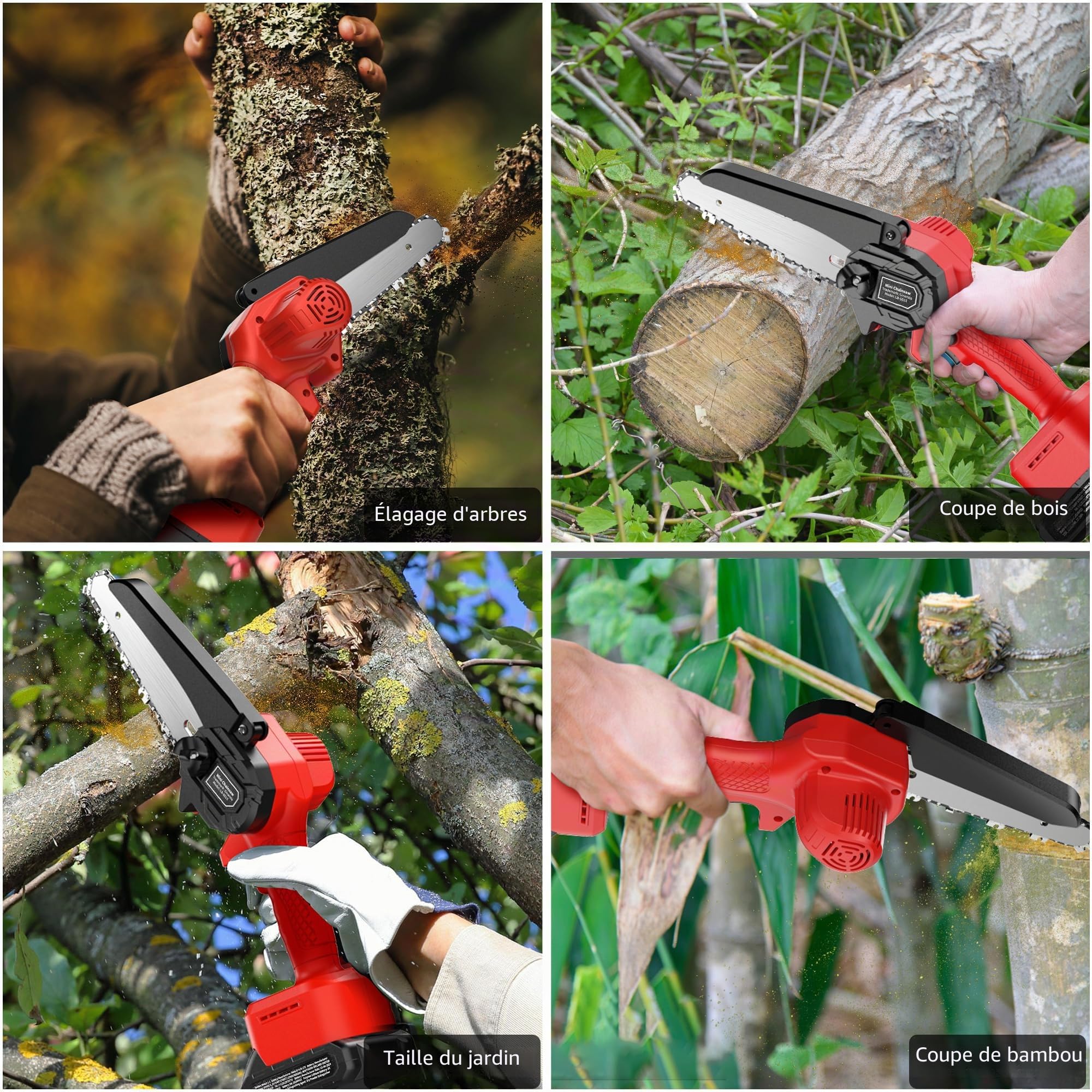 Mini Tronconneuse a Batterie Tronconneuse -Coupe Branche Ãlectrique Scie Sans Fil petite Elageuse Chainsaw 6 Pouces avec 2 Batteries 2 Chaines 800W l'Élagage le Jardin Cour Bois jardinage Outils