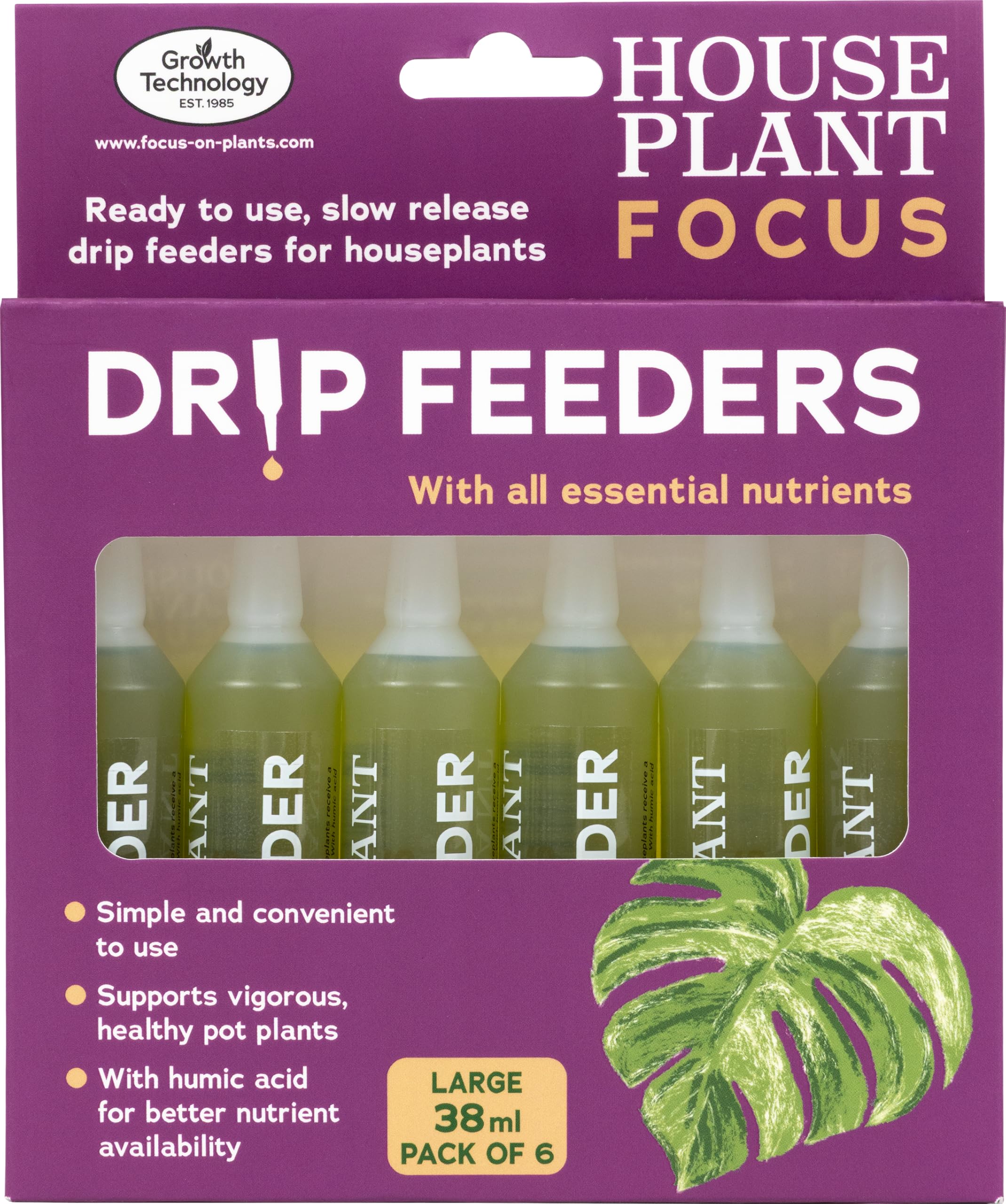 Growth Technology Houseplant Focus Drip Feeders Essential Nutrients 38ml x 6 pk