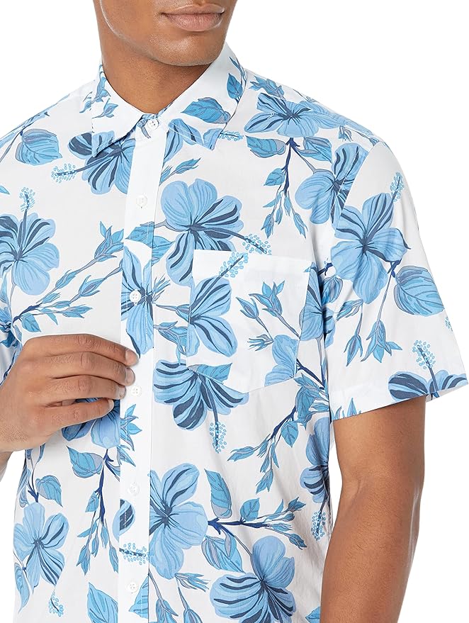 Amazon Essentials Men's SLIM-FIT Short-Sleeve Print Shirt Soft, durable and cozy tumbled poplin for a lived-in feel right away