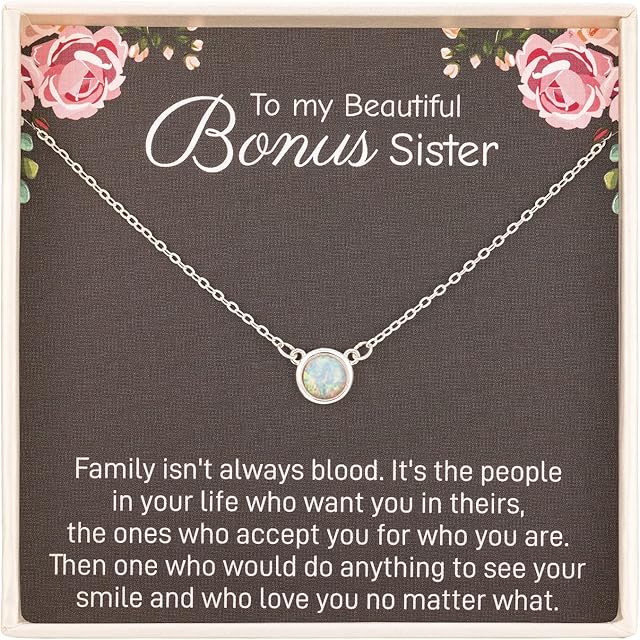 RareLove Sister in Law Christmas Gifts,Gifts for Sister in Law,To My Bonus Sister 925 Sterling Silver White Opal Necklace for Unbiological Sister Gift,Wedding,Thank You,Bridesmaid,Bridal Shower Gift