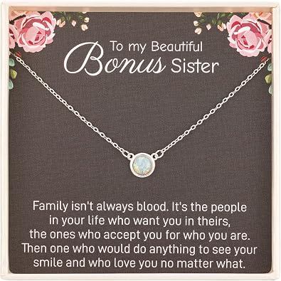 RareLove Sister in Law 925 Sterling Silver White Opal Necklace | Unbiological Bonus Sisters Gift,Wedding,Thank You,Bridesmaid,Bridal Shower Gift