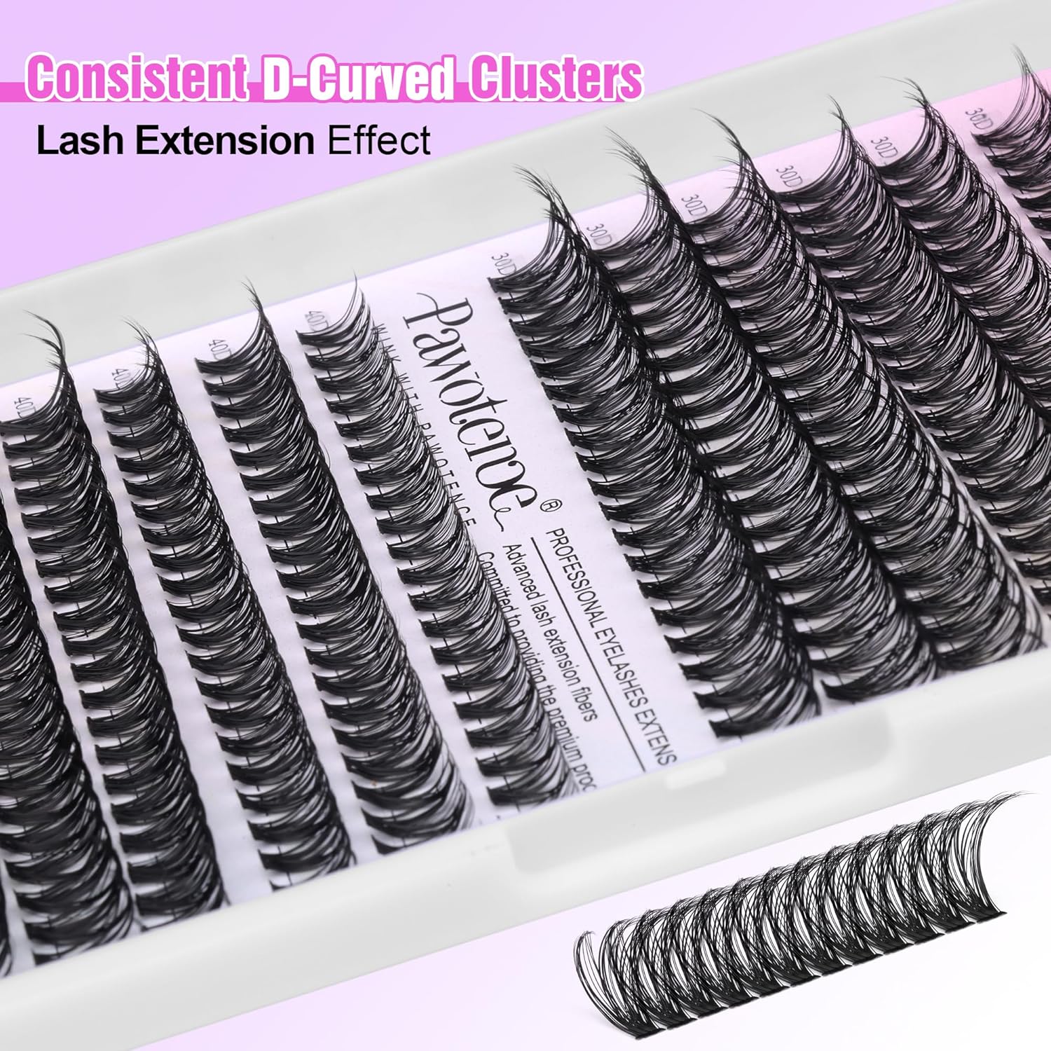 Pawotence Lash Clusters 280pcs Individual Lashes 30D 40D Cluster Eyelash Extensions 9-16mm Eyelash Clusters Lash Extensions for Self Application (30D&40D, 0.07D, 9-16mm)