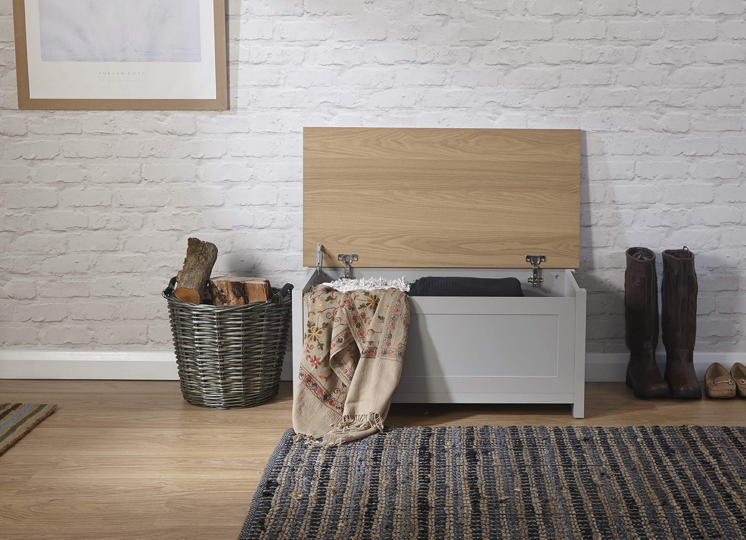 Home Source Grey Lancaster Ottoman Storage Chest Bench - And Oak