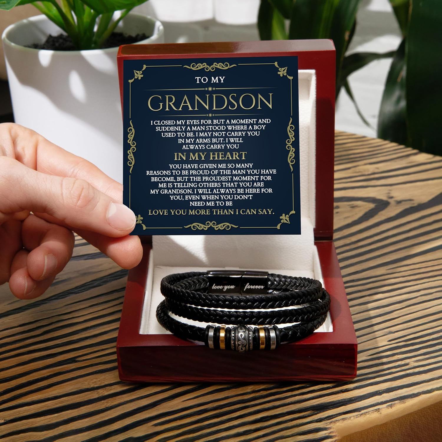To My Grandson Bracelet, Grandson Bracelet From Grandma, Grandsons Gift From Grandparents, Anniversary Graduation Valentine Christmas Birthday Gifts For Grandsons With Message Card And Gift Box