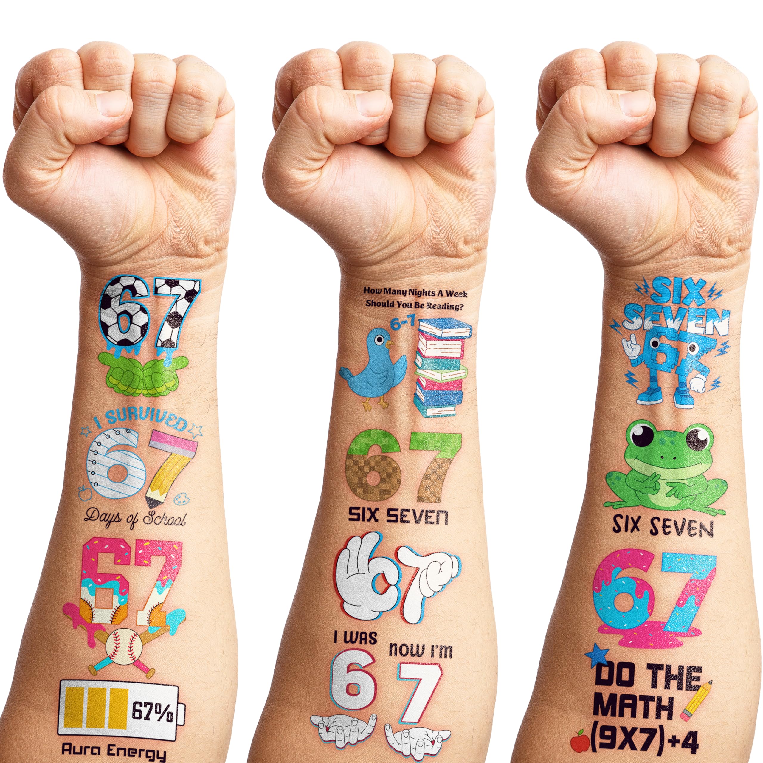 120 PCS Funny Six Seven 67 Pre-Cut Temporary Tattoos for Kids |