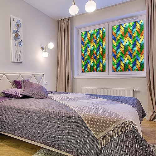 Miniatura 94 de Película decorativa de privacidad para ventana de arcoíris, película decorativa de adherencia estática para baño, oficina en casa, bloqueo UV, 17.7