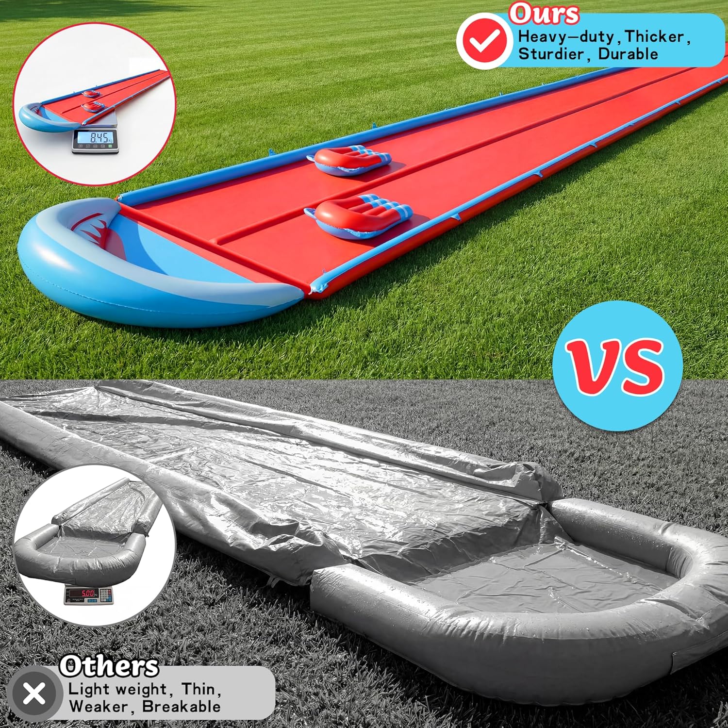 40×6.56FT Heavy Duty Slip and Slide with Sprinkler and 2 Boards, Slip Splash and Slide with 3-Way Water Sprinkler, Giant Lawn Water Slide for Outdoor Backyard Lawn Kids Teens and Adults (Blue & Red)