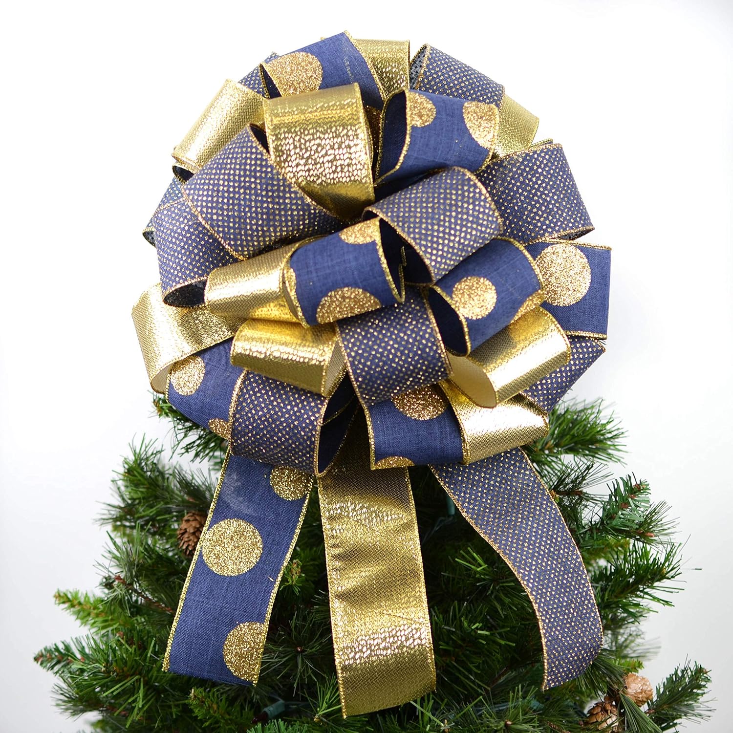 Navy and Gold Christmas Tree Bow Big Present Bow