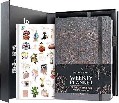 Legend Weekly Planner Premium Undated Weekly, Monthly & Budget Planner Life Organizer for Time Management & Productivity, A5 Mystic Grey, New Cover