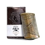 Sandalwood Beard Comb for Men - Handmade Premium Wooden Beard & Mustache Comb - Fine & Wide Tooth - Travel Pocket Size - Beard Grooming Kit for Men in PU Leather Case by Hunter Jack