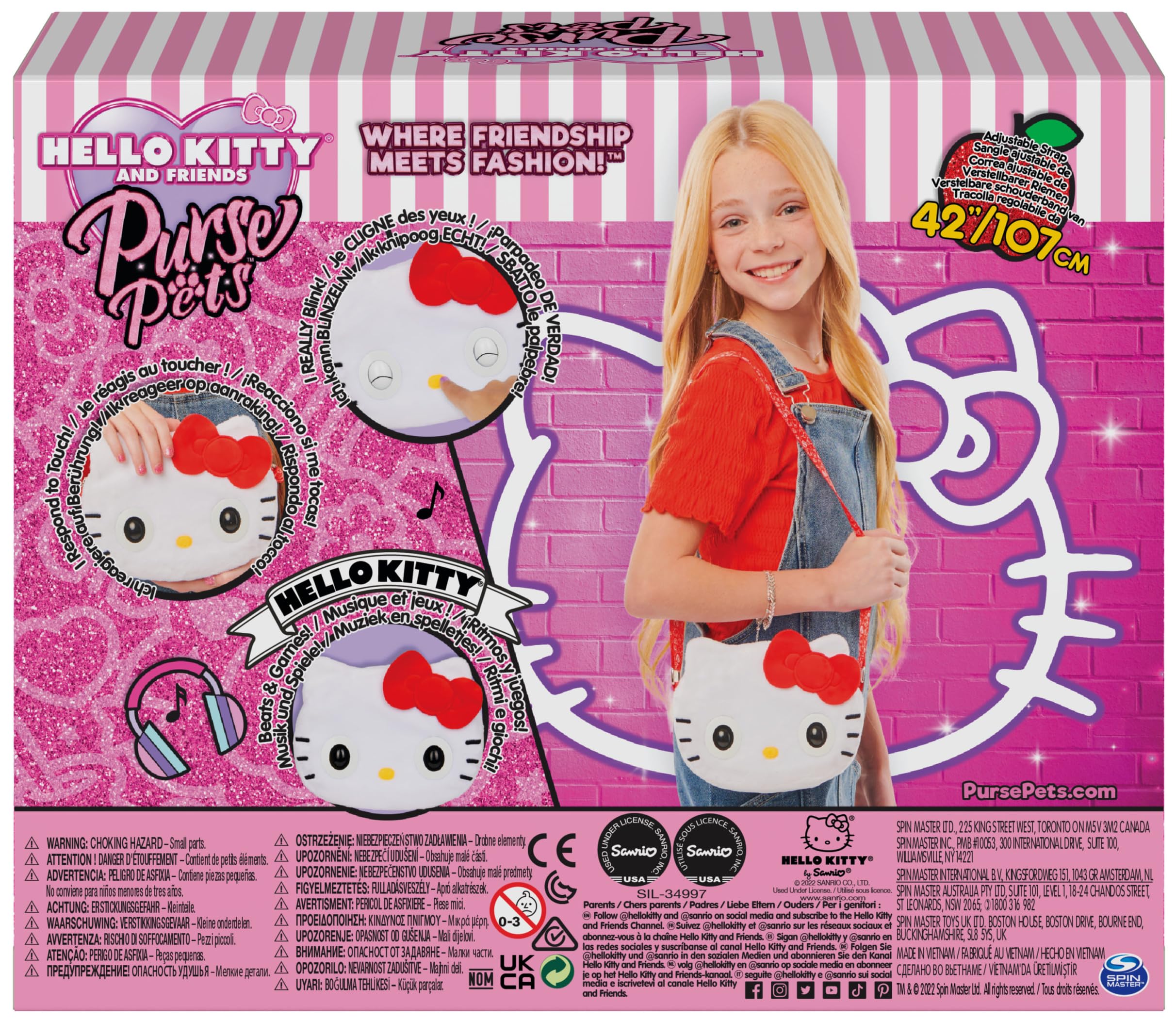 Purse Pets - Bolso Mascota INTERACTIVA - Sanrio Hello Kitty and Friends - Bolso niña y Mascota Interactiva Hello Kitty con más de 30 Sonidos y Reacciones - 6065365 - Juguetes niña 5 años +