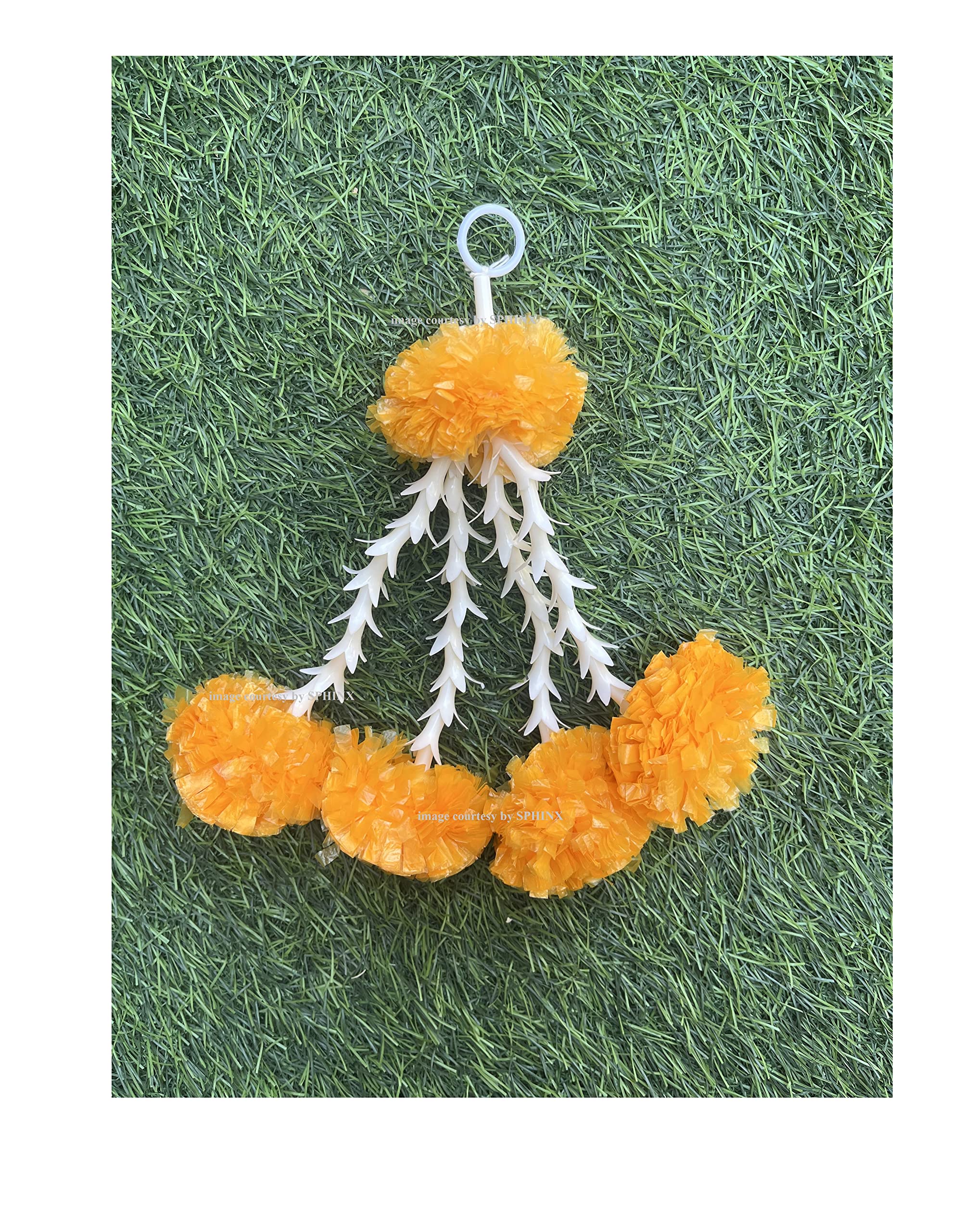SPHINX Artificial Marigold & Rajnigandha Tassles, Clustered strings, Decorative Latkans,Easy Simple Backdrop Hangings for Decorations (Light Orange (4L) Approx 20 cms height, 5)