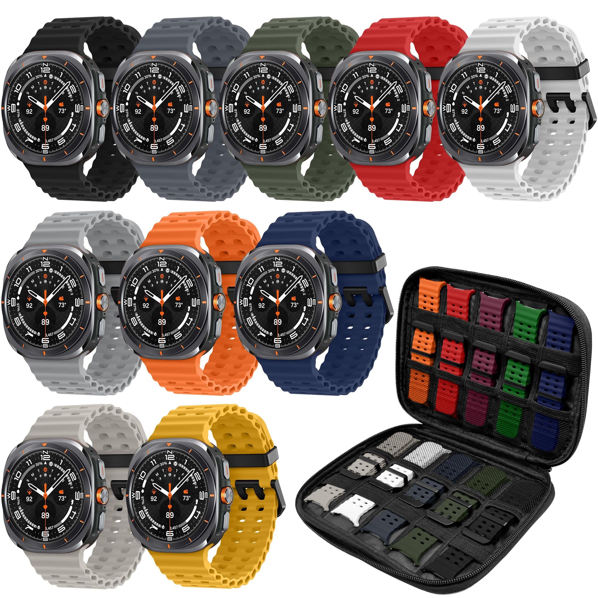 Paquete de 10 correas de reloj y organizador compatibles con Samsung Galaxy Watch Ultra de 47 mm, correa de repuesto ajustable elástica transpirable para Samsung Galaxy Watch Ultra para mujeres y