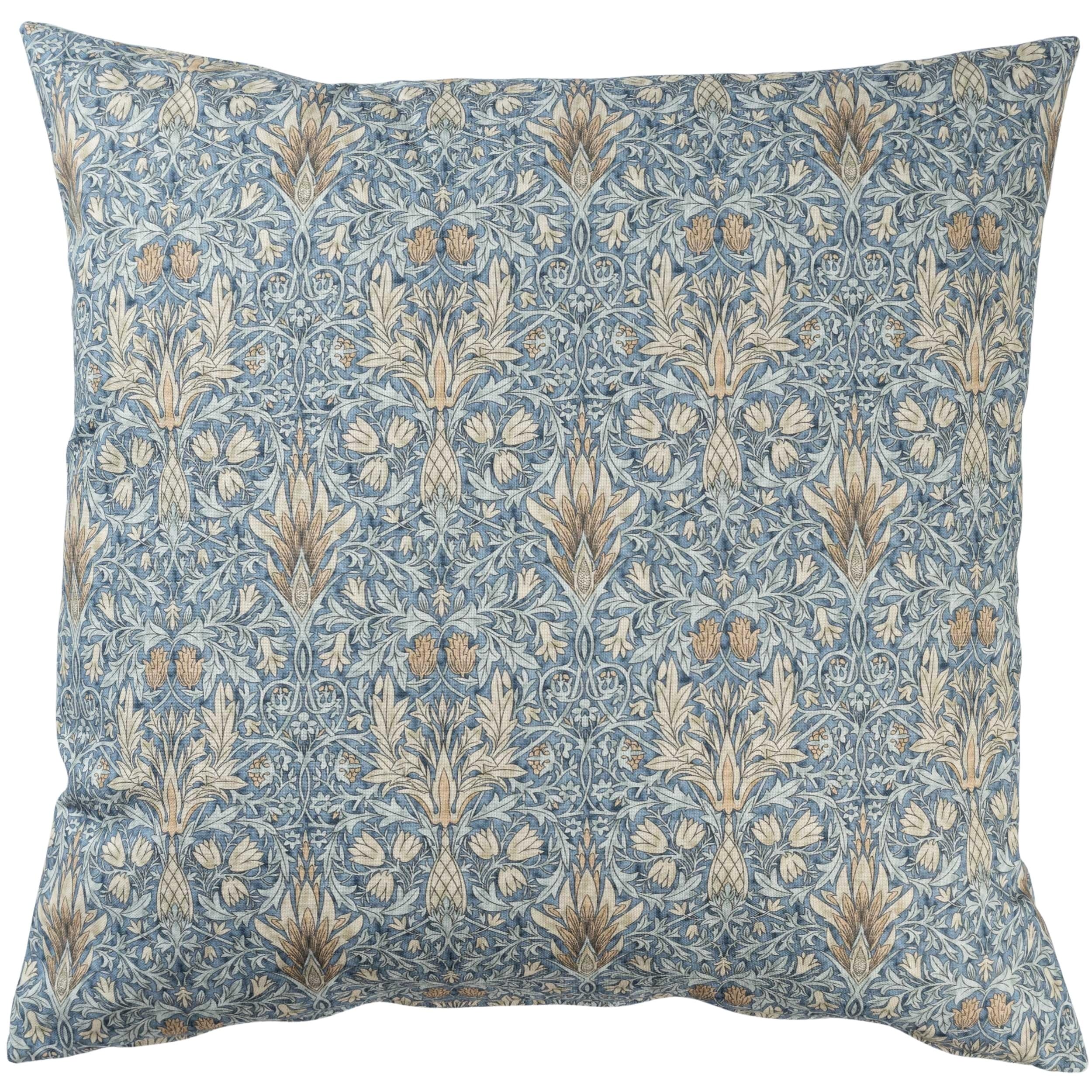 Linen Loft Blue William Morris Snakeshead Extra-Large Cushion In Denim Traditional Floral Motif And Botanical Design. 23X23 Xl Square Cover