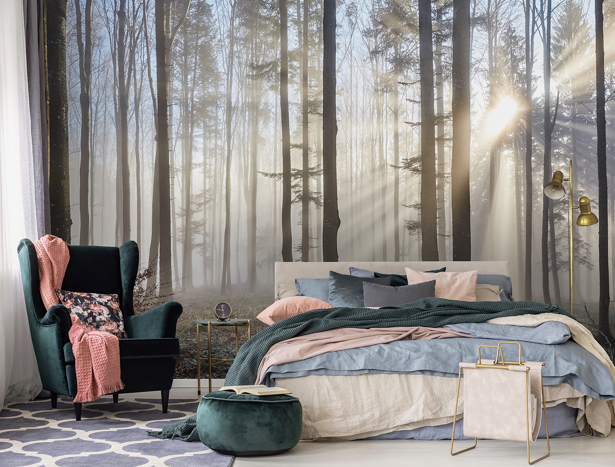 Papel Pintado Bosque Gris Niebla Árboles Salón Dormitorio 368x254 cm - Incluye Pegamento - Fotomurales Pared Tejido No Tejido Decorativos Murales Fotográfico XXL Moderno Decoración de Paredes