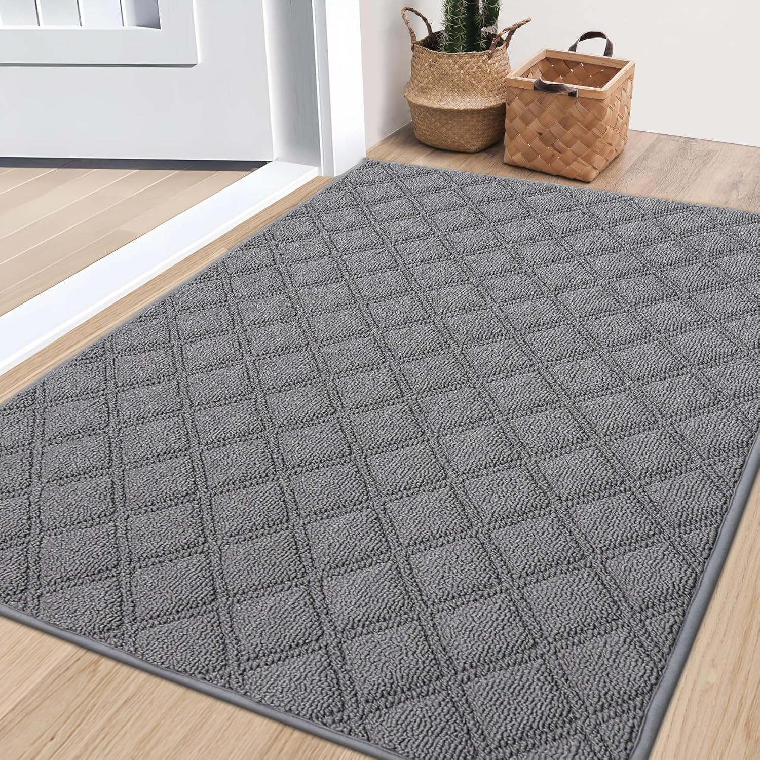 BEQHAUSE Dirt Trapper Door Mat 32" x 48", Non-Slip Washable Doormats Welcome Mat, Dirt Resistant and Absorbent Entrance Mat, Low Profile Floor Mats for Front Back Door, Entryway, Grey