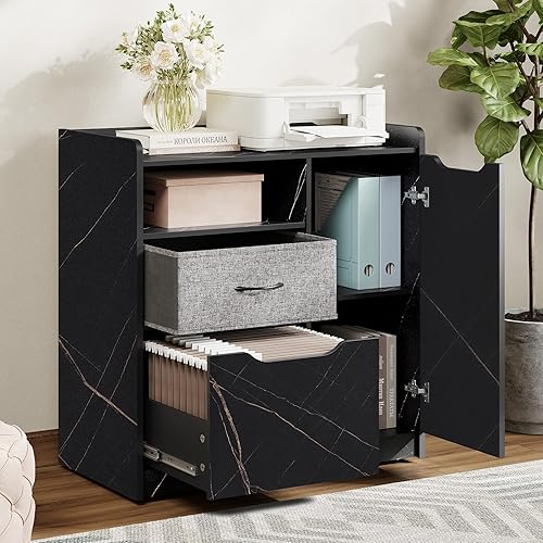 Miniatura 3 de HOMOOI Gabinete de impresora móvil grande con cajón de llenado para carpetas de archivos A4cartalegal, carrito de mesa de madera enrollable negro